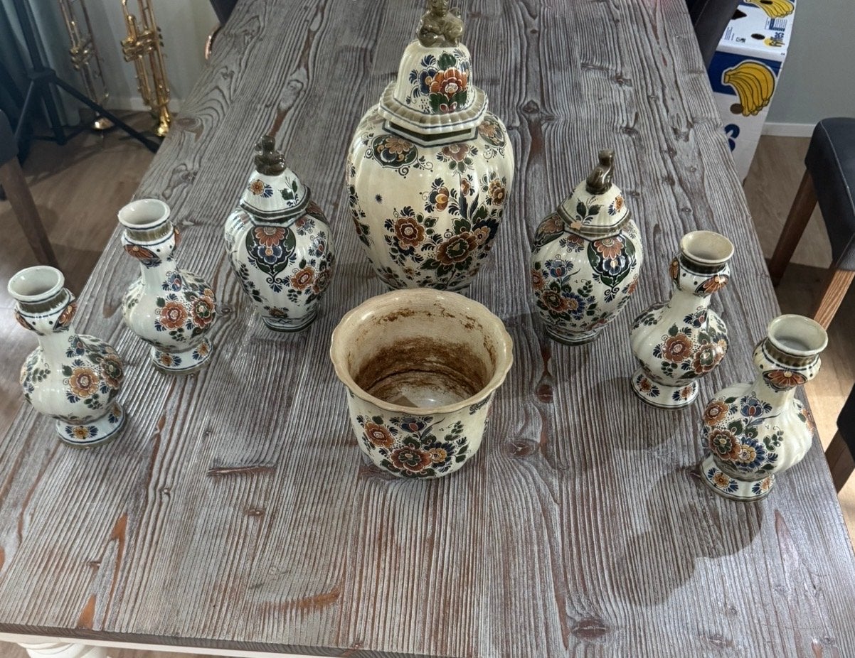Prachtige set Delft Polychroom Holland Handwerk vazen en pot, Antiek en Kunst, Ophalen