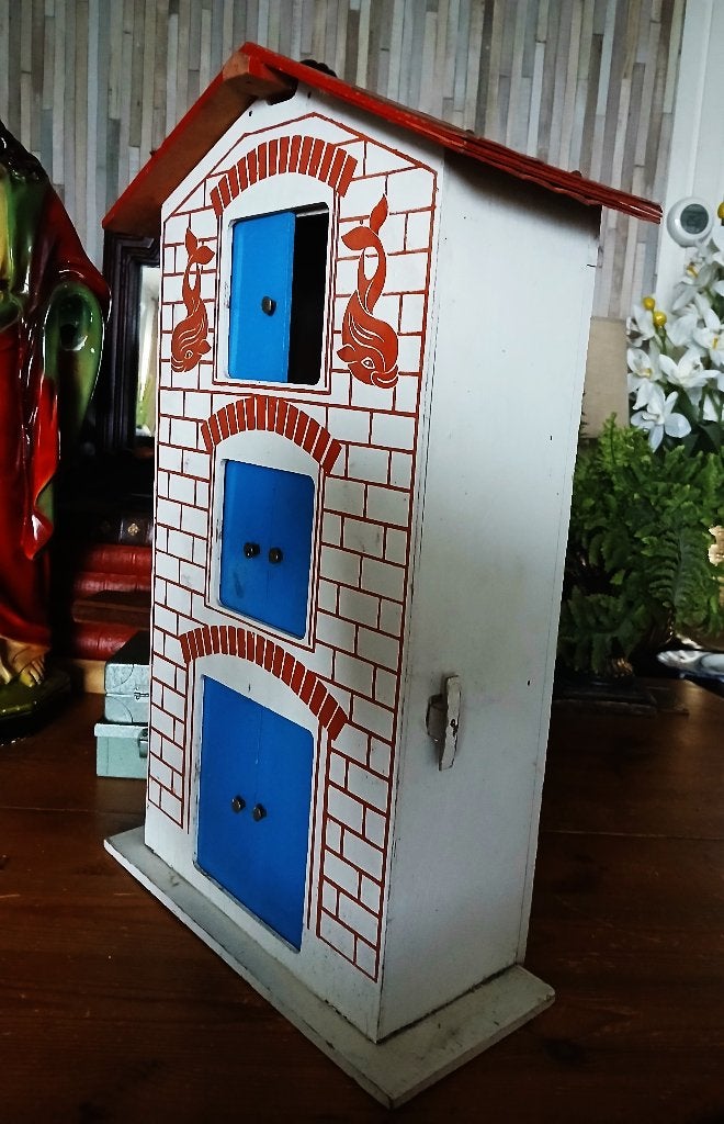 Oud houten vintage pakhuis 35 x 15 cm hoogte 57 cm, Ophalen of Verzenden, Gebruikt, Overige typen