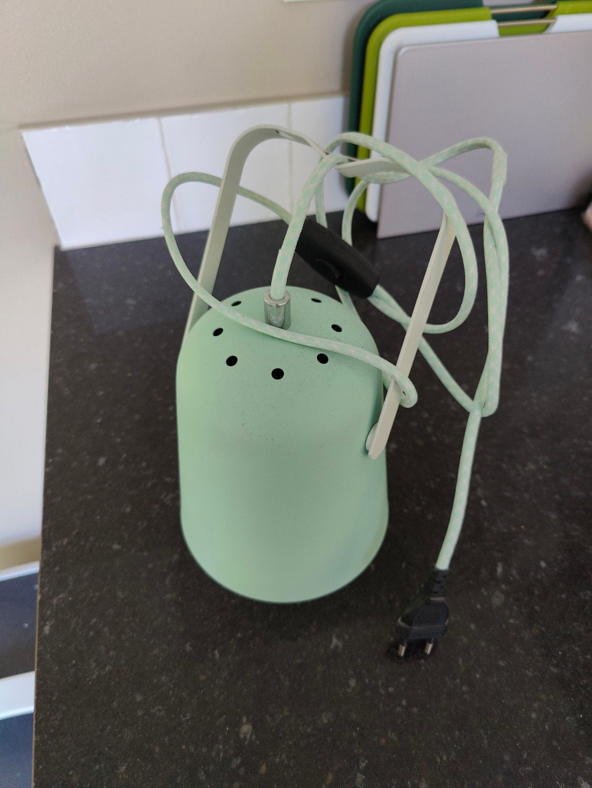 Groene hanglamp, kleine fitting, Huis en Inrichting, Ophalen, Gebruikt, Metaal, E14 (klein)