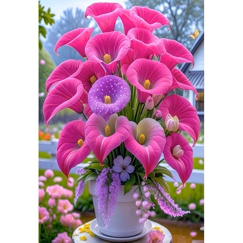 25x20cm Diamond Painting vaas bloemen fuchsia (rond) nr 439, Roze, Nieuw, Educatief, Diamond painting