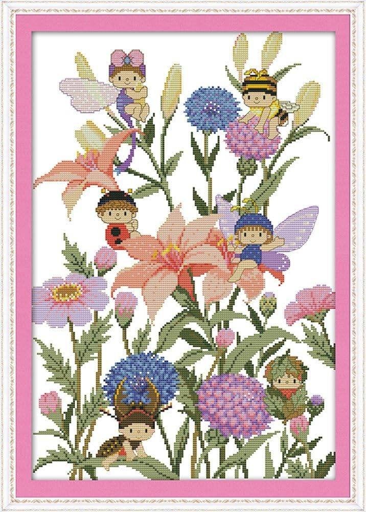 Borduurpakket Bijenelfjes in de bloemen PINN35X, ., Nieuw, Ophalen of Verzenden, .