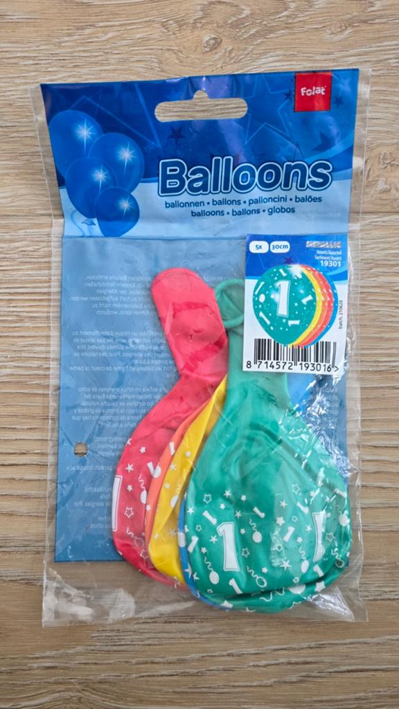 Feest Ballonnen Cijfer 1 - Verjaardag Decoratie, Ophalen of Verzenden, Nieuw, Versiering, Verjaardag