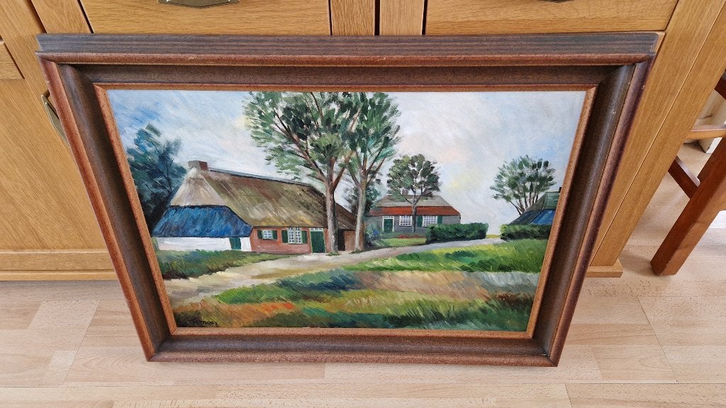 klassiek schilderij boerderij-landschap, Antiek en Kunst, Ophalen of Verzenden, Landschap