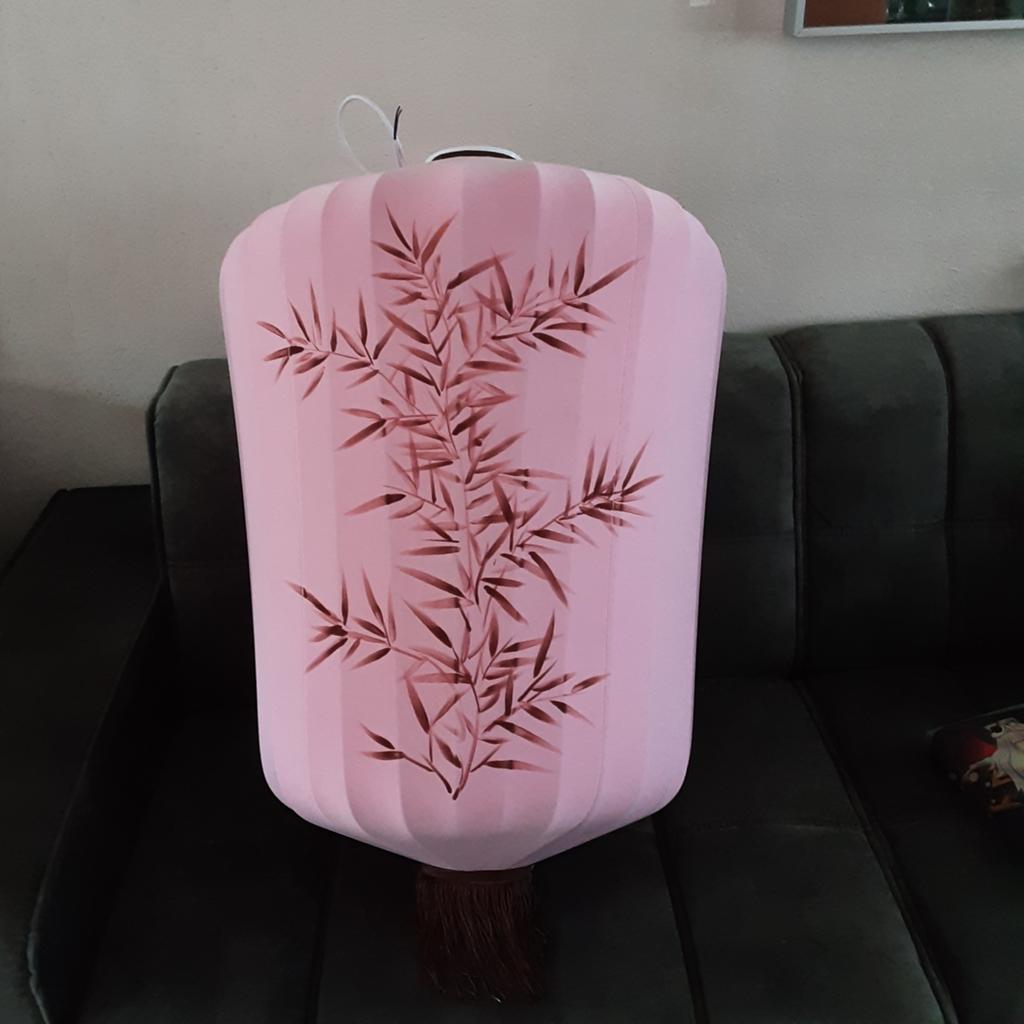 Roze Oosterse Lampion Lamp met Bamboe Print, Huis en Inrichting, Lampen | Hanglampen, Ophalen, Zo goed als nieuw, Metaal, Oosters, Aziatisch, Lampion