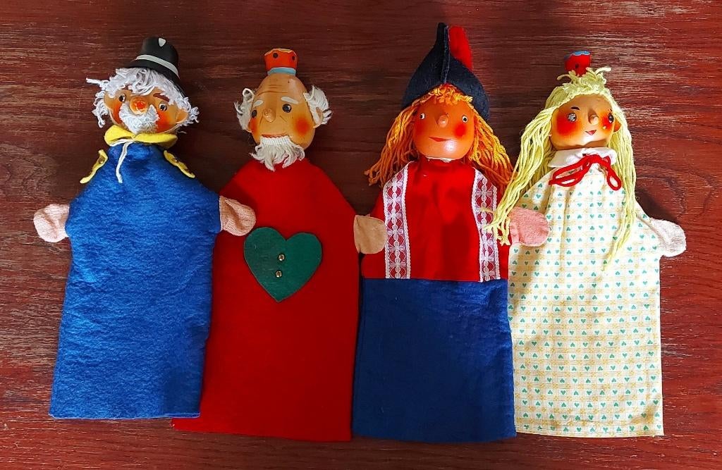 Vintage 4 poppenkastpoppen hout DDR Sonni Sonneberg ´70s, Antiek en Kunst, Ophalen of Verzenden