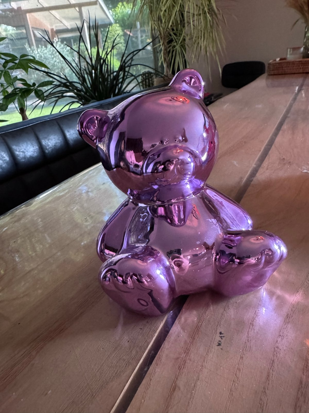 Roze metallic spaarpot beer, Ophalen of Verzenden, Gebruikt, Steen, Aardewerk of Keramiek, Dier