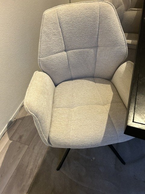 6Eetkamerstoelen/Bouclé Beige/Auto-Return/Reservekuip–NIEUW!, Ophalen, Nieuw, Minder dan 50 cm, 50 tot 100 cm