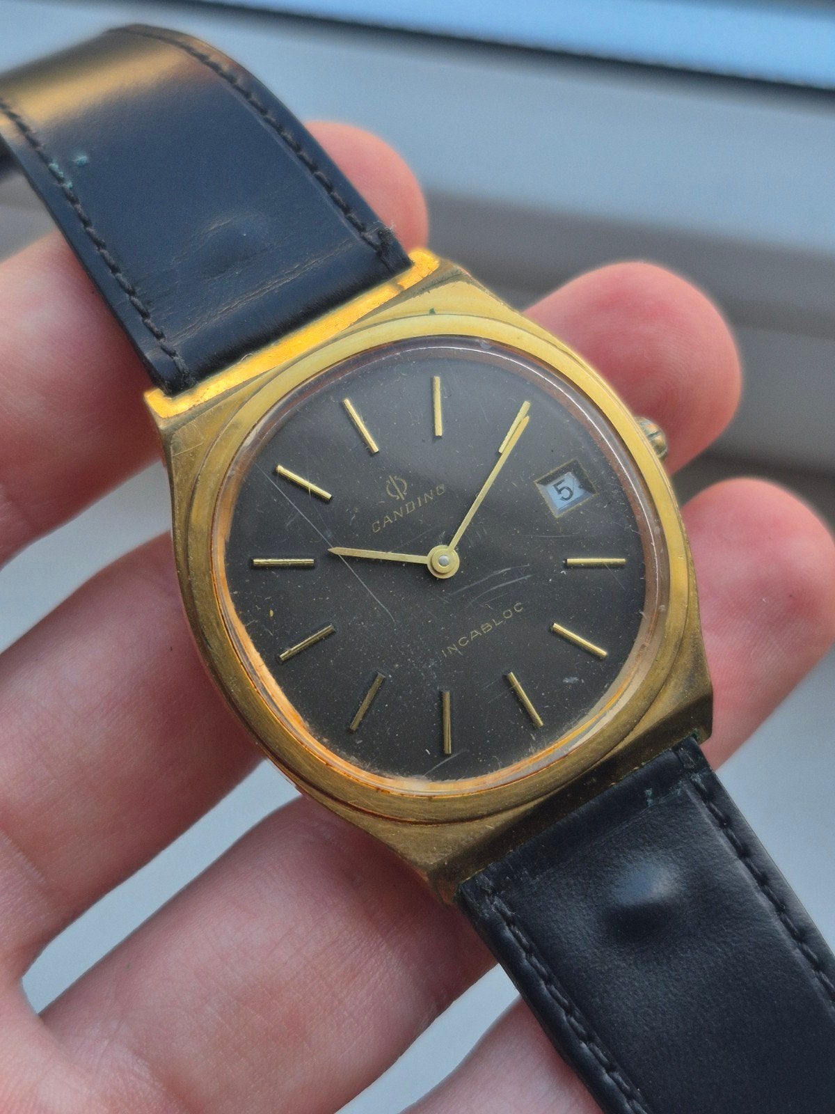 Candino Incabloc Vintage Horloge - Goudkleurig met Datum, Overige merken, Gebruikt, IOS, Ophalen of Verzenden