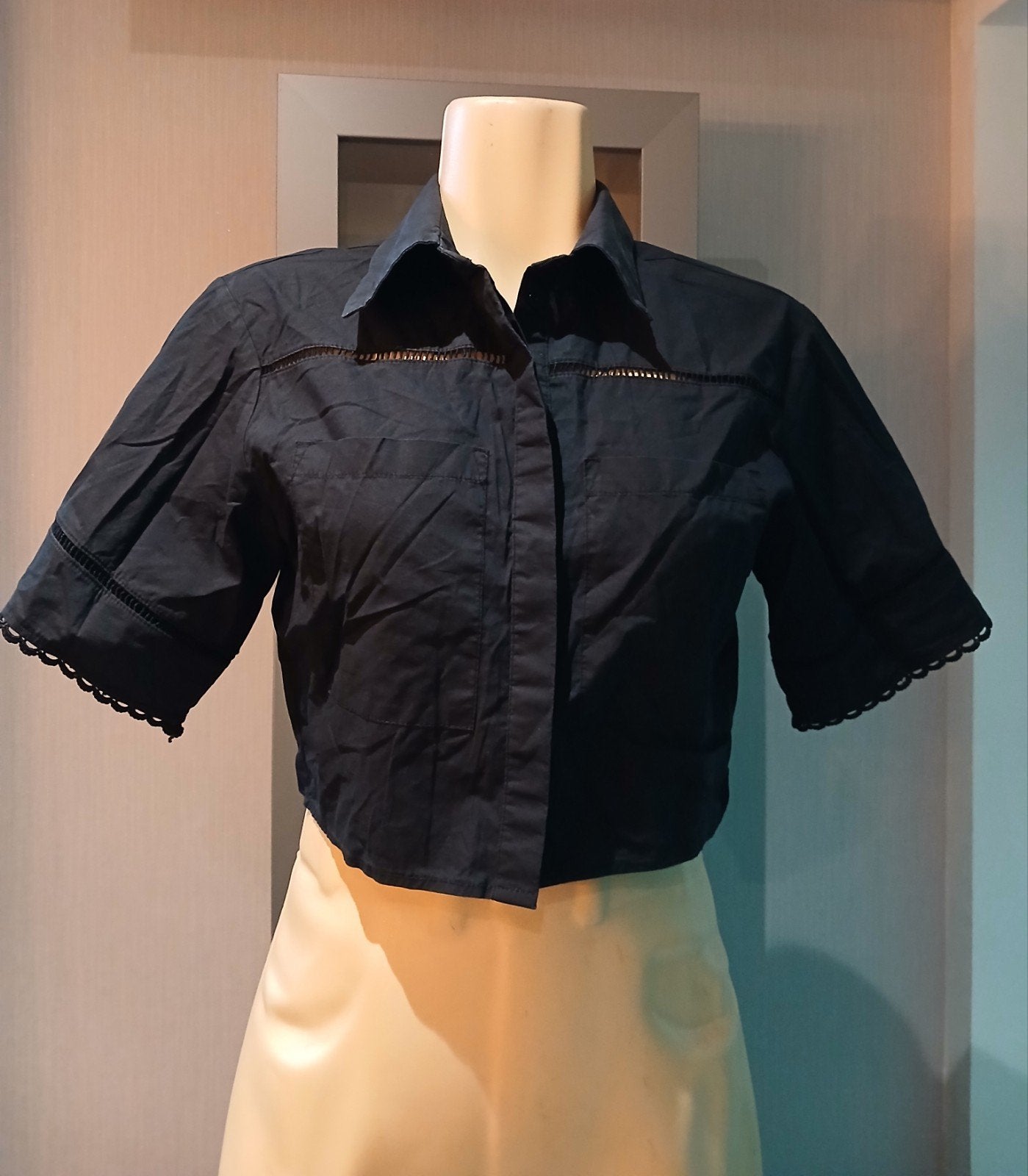 Reserved Zwart Cropped Blouse Maat S, Kleding | Dames, Zwart, Ophalen of Verzenden, Zo goed als nieuw, Maat 36 (S)
