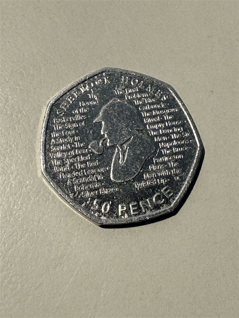 Sherlock holmes 50p 2019 munt, Ophalen of Verzenden, Overige landen