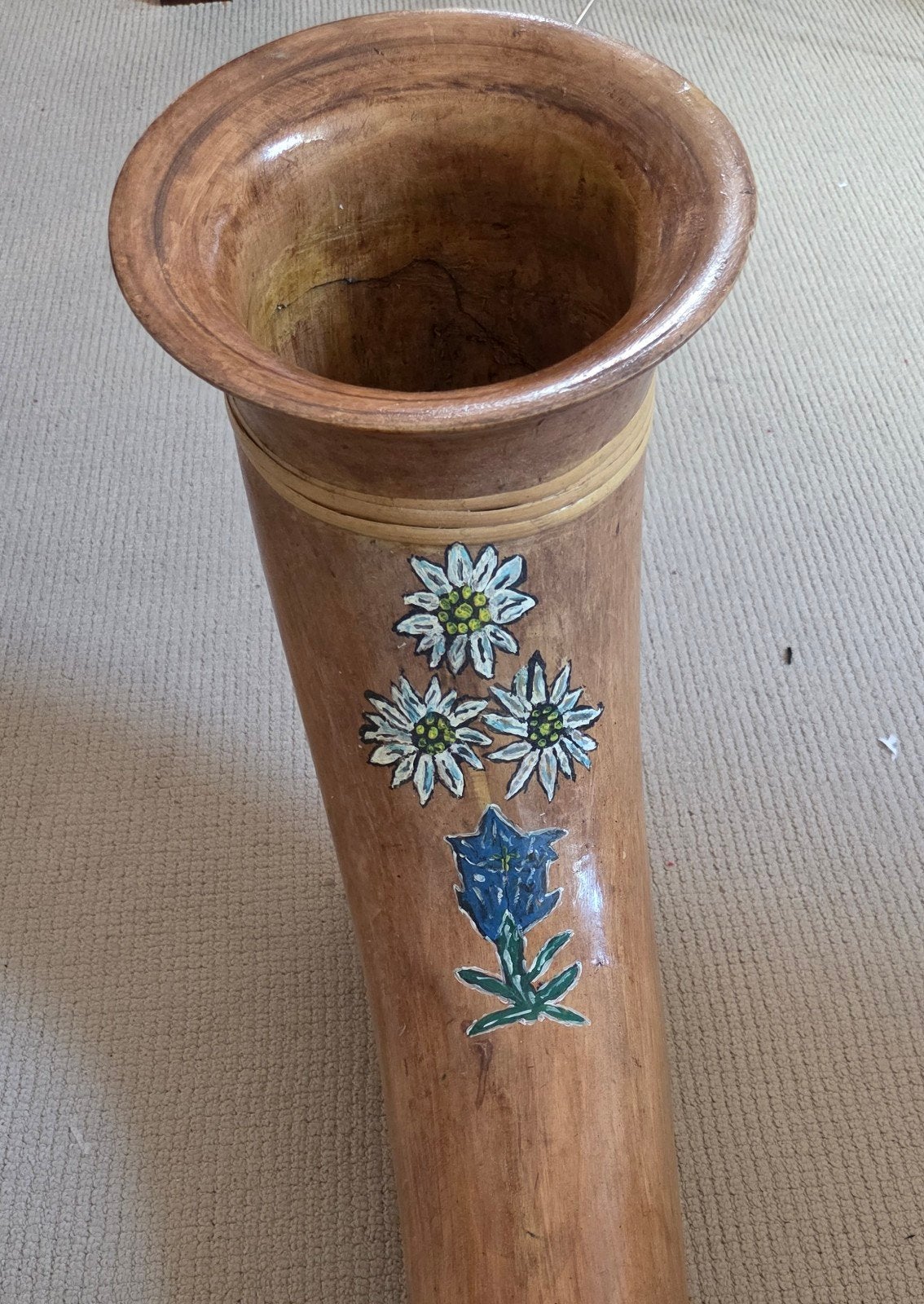 Alpenhoorn - Handgemaakt met Edelweiss decoratie, Ophalen, Gebruikt, Overige soorten
