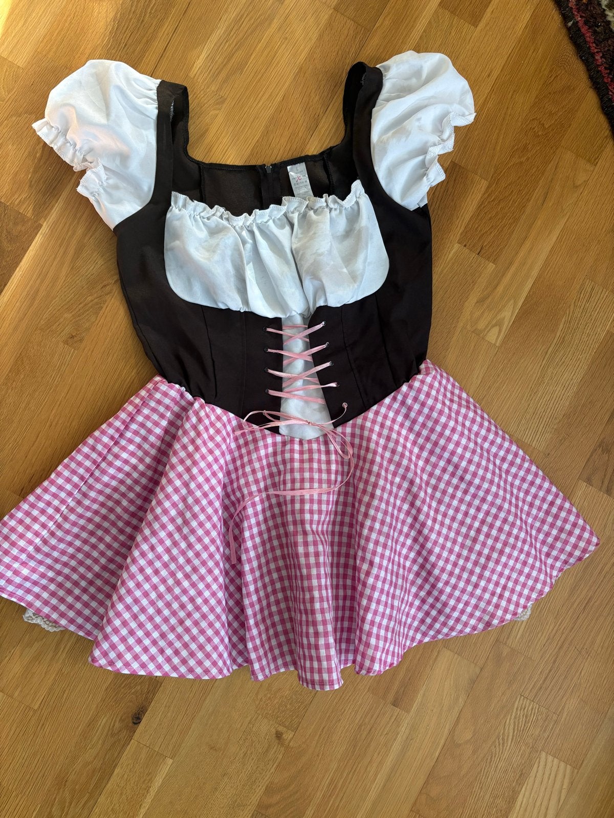 Dirndl oktoberfest jurkje roze geruit, Maat 42/44 (L), Ophalen of Verzenden, Overige thema's, Kleding