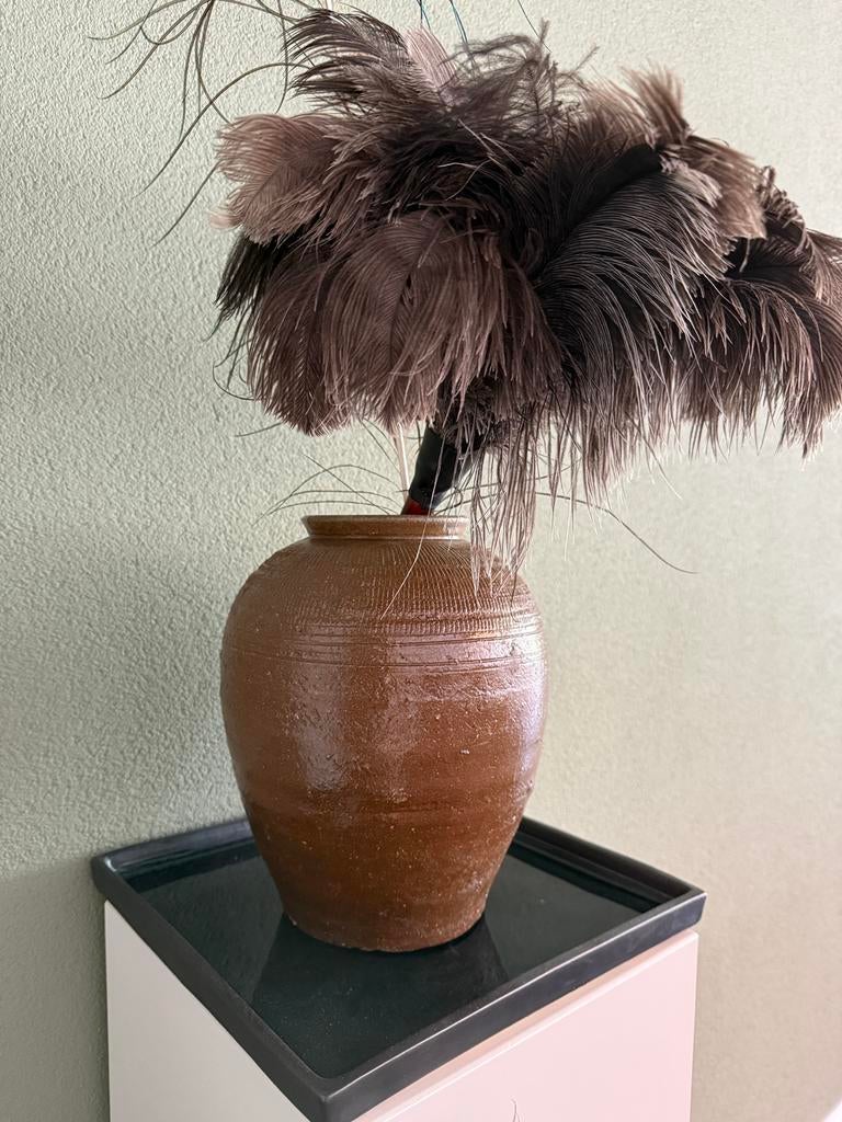 Grote Olijvenpot / Vaas / Steengoed, Overige kleuren, Ophalen of Verzenden, Minder dan 50 cm, Glas