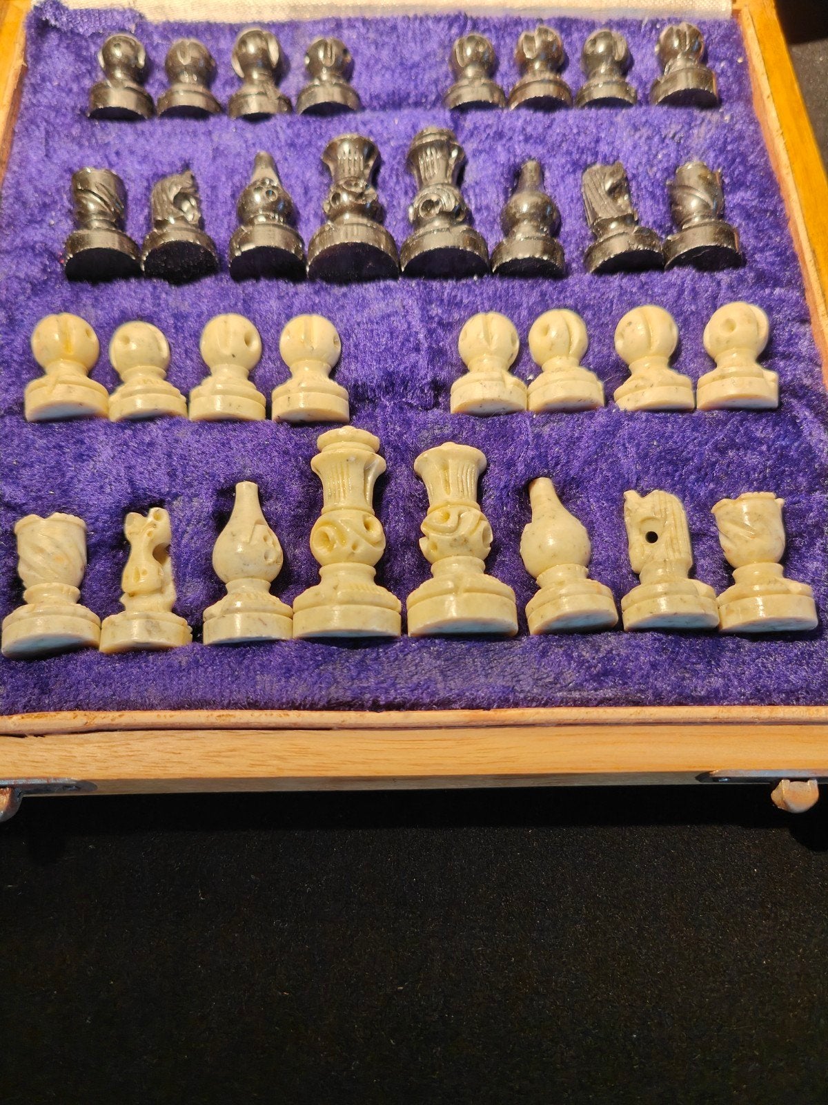 Vintage handgemaakt Schaakspel met Marmeren Bord, Een of twee spelers, Ophalen of Verzenden, Gebruikt, Reisspel