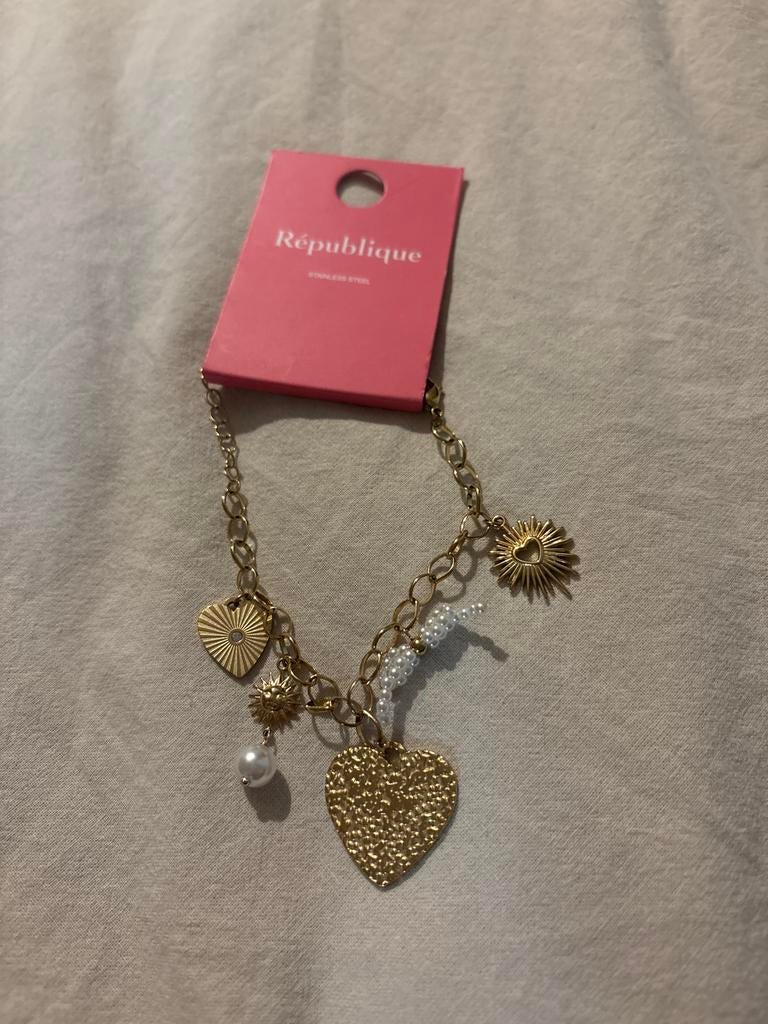 Gouden République bedelarmband van roestvrij staal, Sieraden, Tassen en Uiterlijk, Kettingen, Ophalen of Verzenden, Zo goed als nieuw
