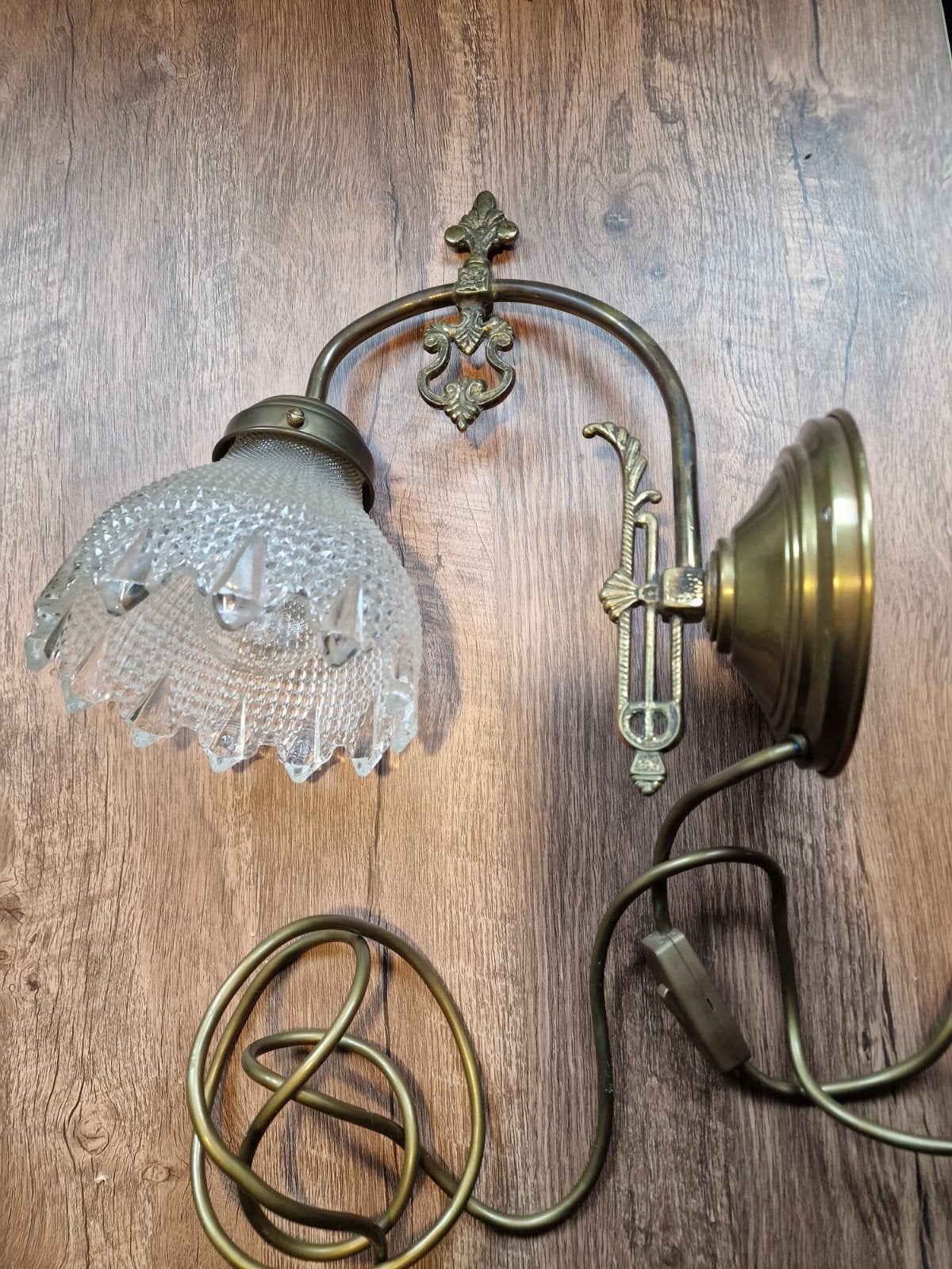 Crystal kristal messing lamp antik vintage, Bedlamp, Ophalen of Verzenden, Zo goed als nieuw, Goud