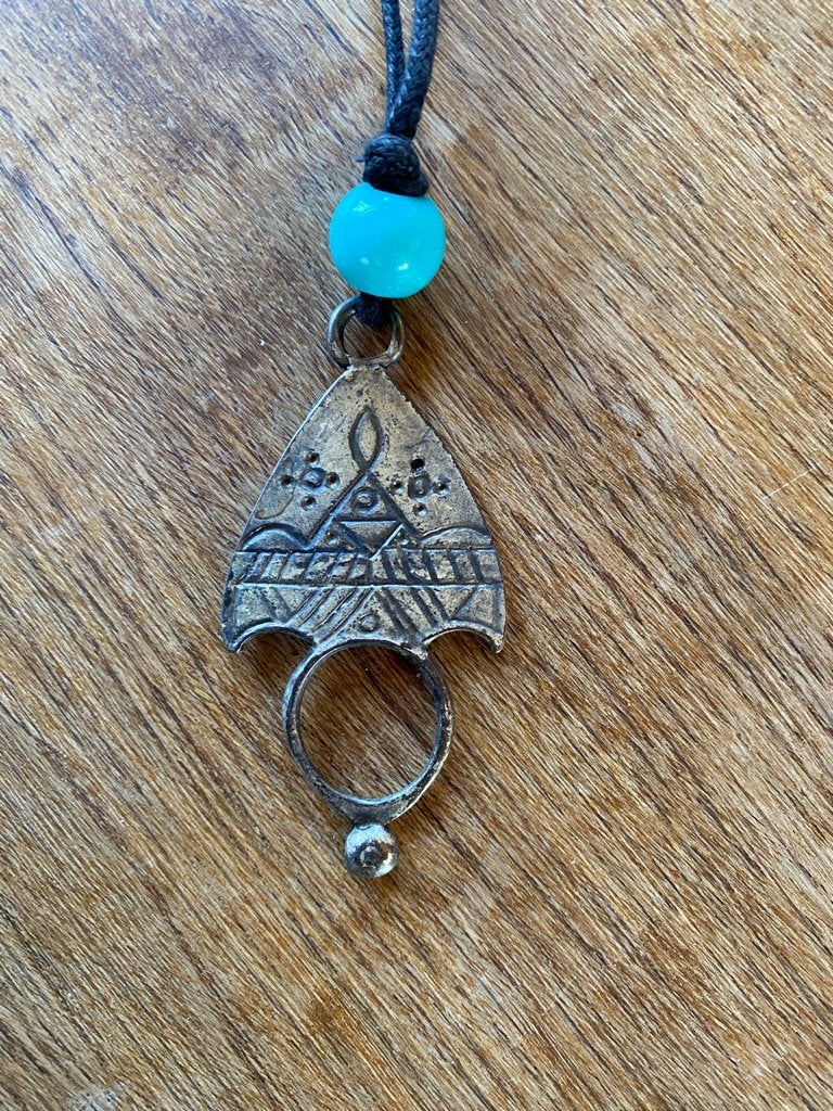 Etnische metalen hangbal vintage turquoise kleur, Sieraden, Tassen en Uiterlijk, Verzenden, Gebruikt, Zilver, Overige materialen