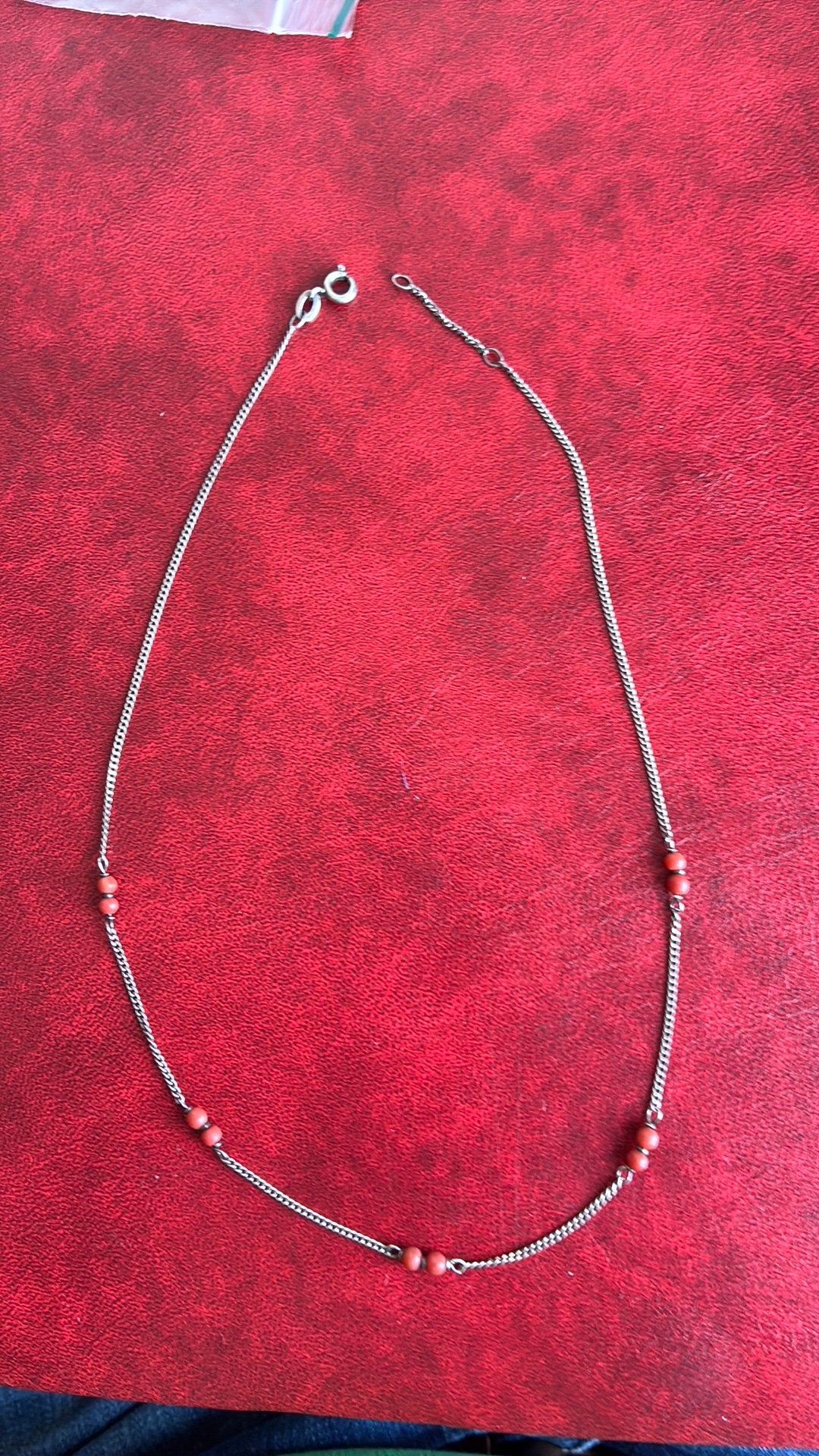 835 zilver ketting 41 cm met bloedkoraal, Ophalen of Verzenden, Gebruikt, Zilver, Zilver