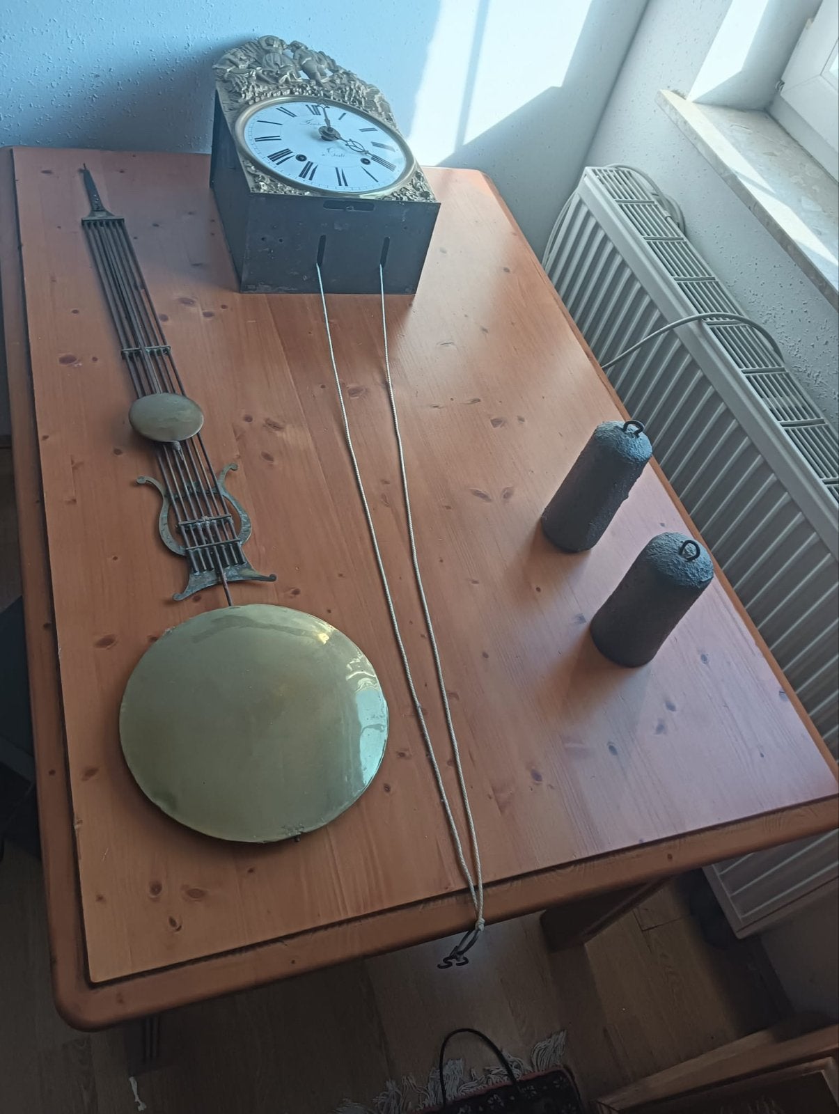 Antieke Franse Comtoise klok met slinger en gewichten, Antiek en Kunst, Antiek | Klokken, Ophalen