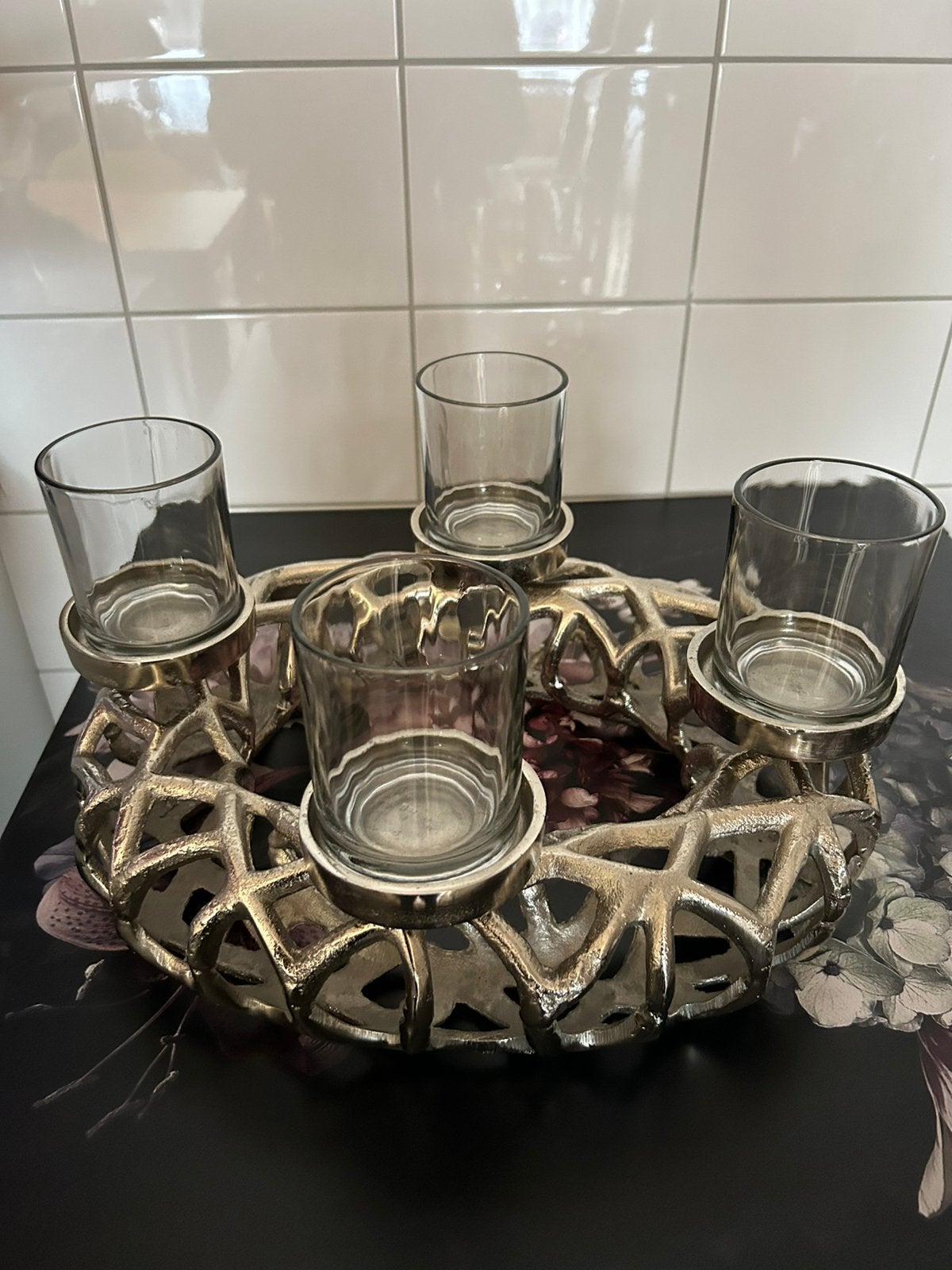 Ovaal  colmore   Gevlochten aluminium  tafel deco, Ophalen, Zo goed als nieuw, Zilver, Colmore