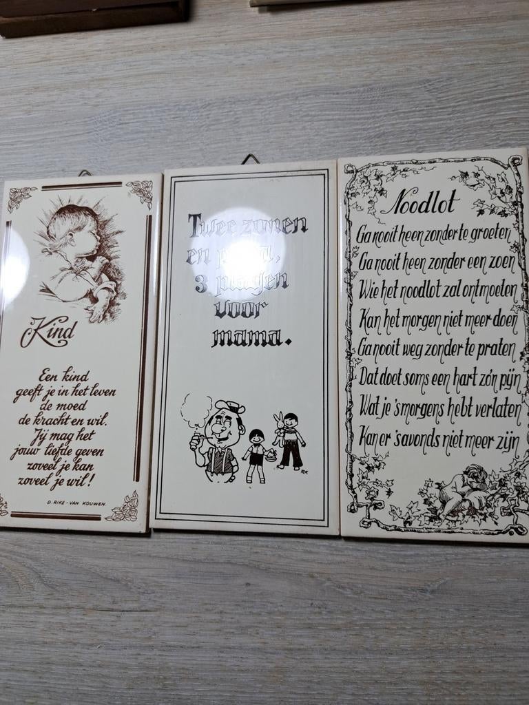 Set van 3 vintage tegeltjes met spreuken, Ophalen of Verzenden