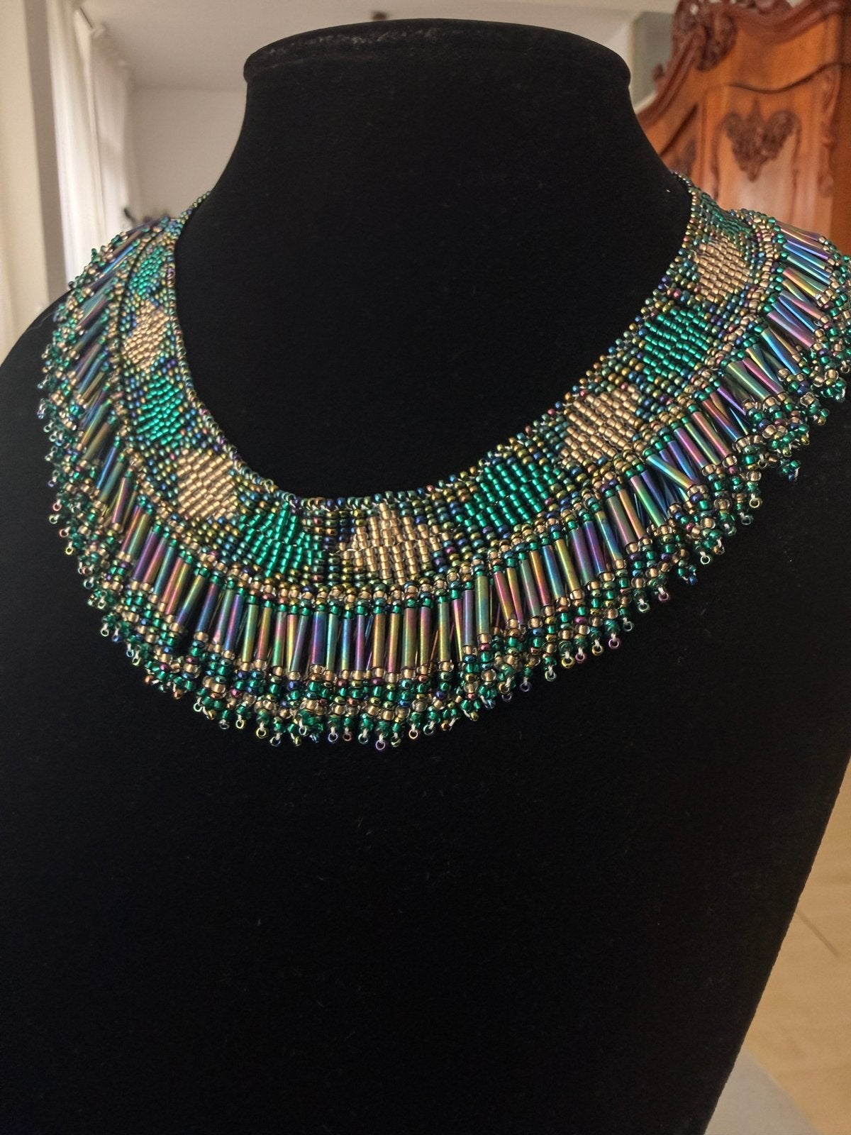 Egyptische kralen ketting vintage, Overige materialen, Verstelbaar, Overige kleuren, Ophalen of Verzenden