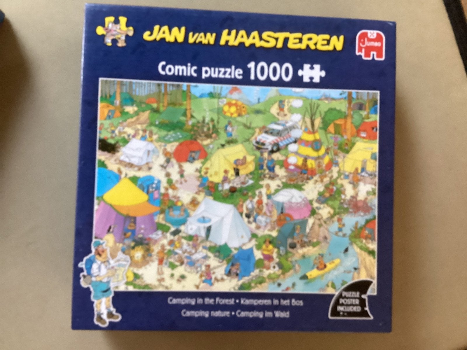 Jan van haasteren 1000 stukjes, kamperen in het bos, Hobby en Vrije tijd, Denksport en Puzzels, Ophalen of Verzenden, 500 t/m 1500 stukjes