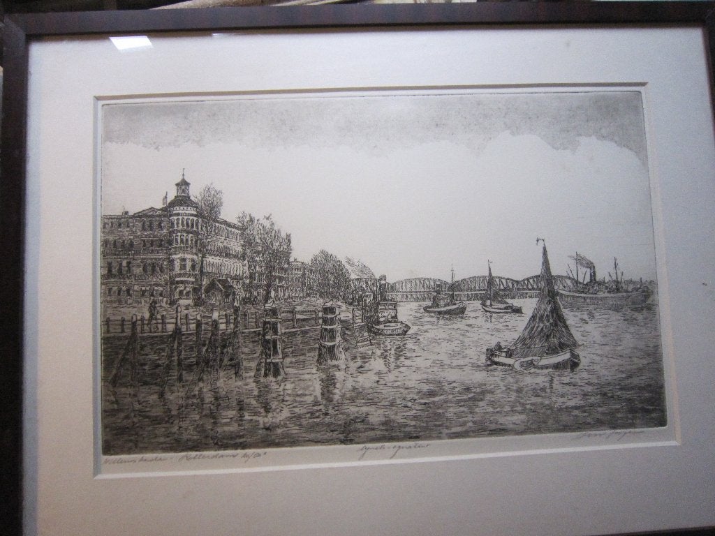 WILLEMSKADE R.dam, Bij Mus LenVK ets H.Bijl Gebr Glas, Antiek en Kunst, Kunst | Etsen en Gravures, Ophalen, Ets