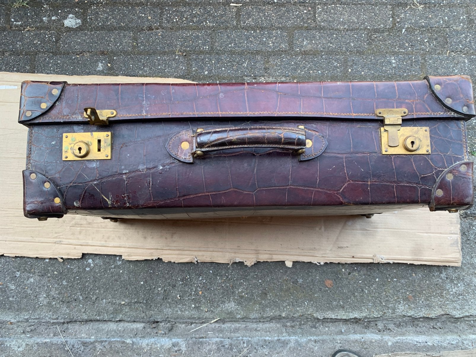Vintage “au depart”  krokodillen lederen koffer, Ophalen, Gebruikt, Leer, Slot