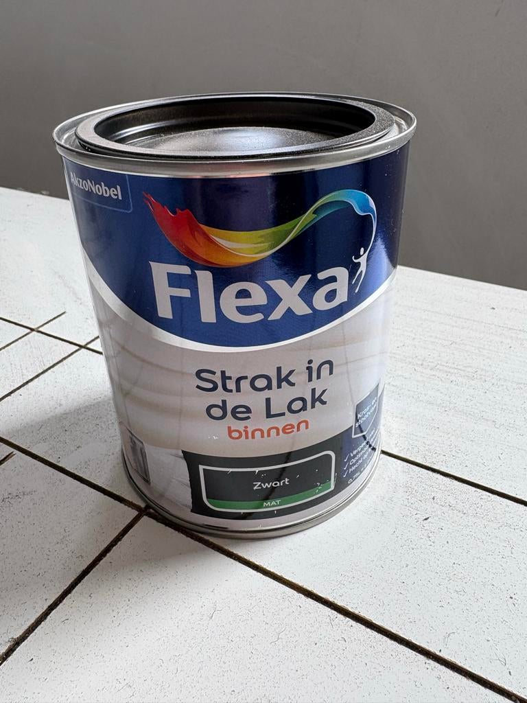 Flexa Strak in de Lak Binnen - Mat Zwart (Nieuw), Doe-het-zelf en Verbouw, Zwart, Ophalen of Verzenden, Zo goed als nieuw, Lak