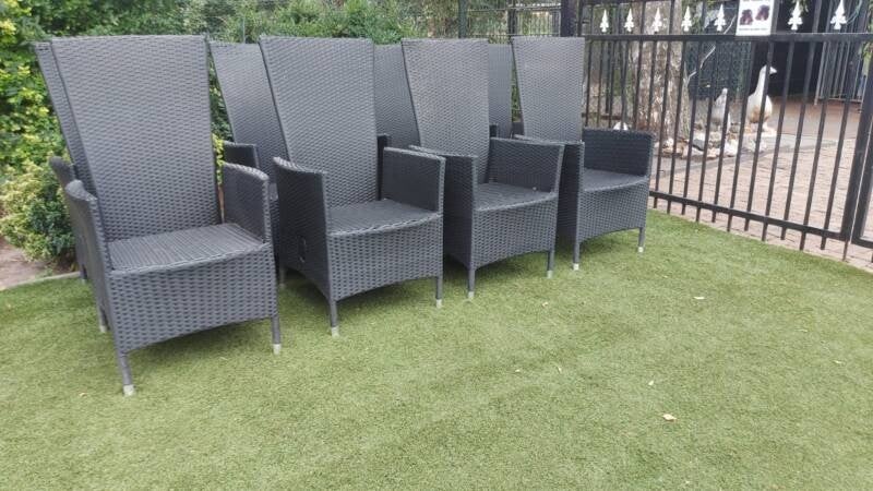 8 luxe verstelbare wicker tuinstoelen, Ophalen, Gebruikt, Wicker, Verstelbaar