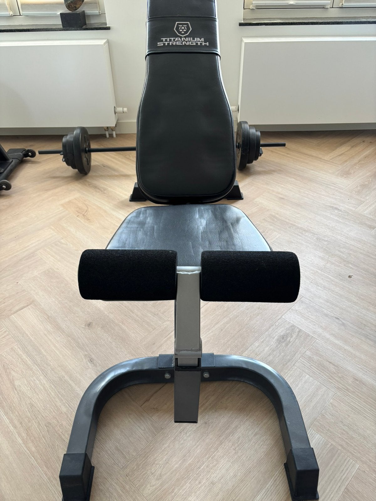 Halterbank titanium strength + halter met 20kg, Ophalen, Gebruikt, Fitnessbank