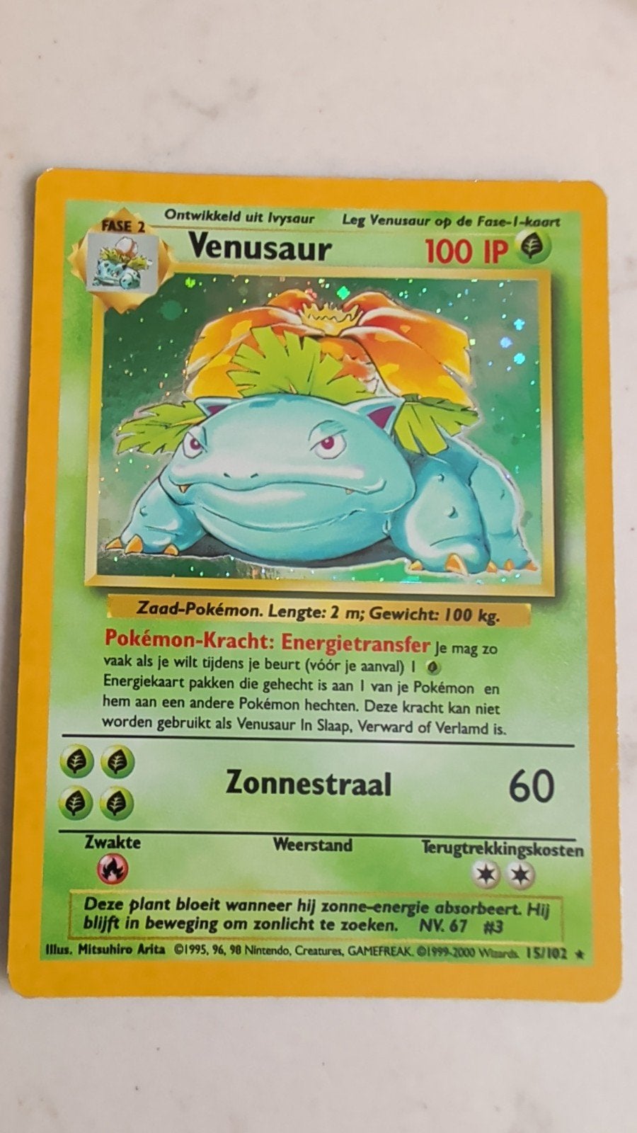 Venusaur (NL editie)  Holo 15/102 Pokémon Kaart, Ophalen of Verzenden, Zo goed als nieuw, Losse kaart, Foil