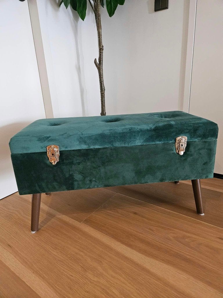 Bench with storage green velvet, Ophalen, 50 – 75, Minder dan 50 cm, 50 tot 100 cm