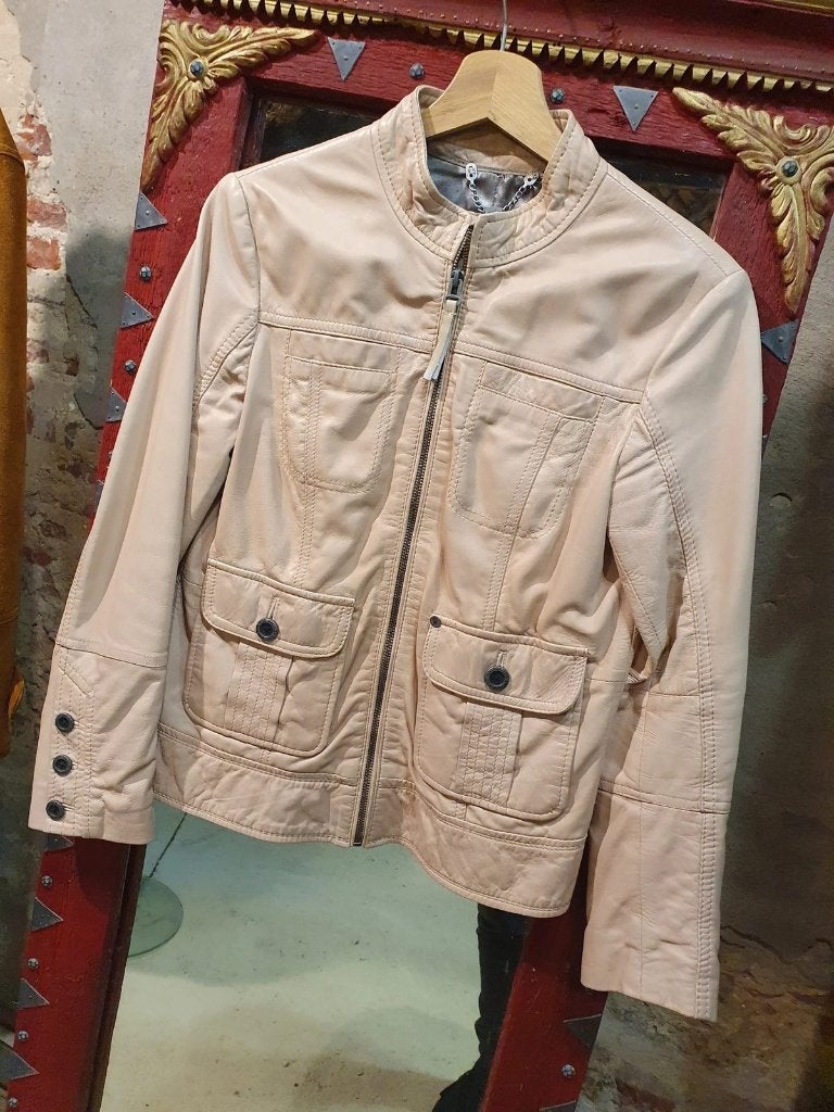 Beige Dames Jas, echt leer - Maat XS