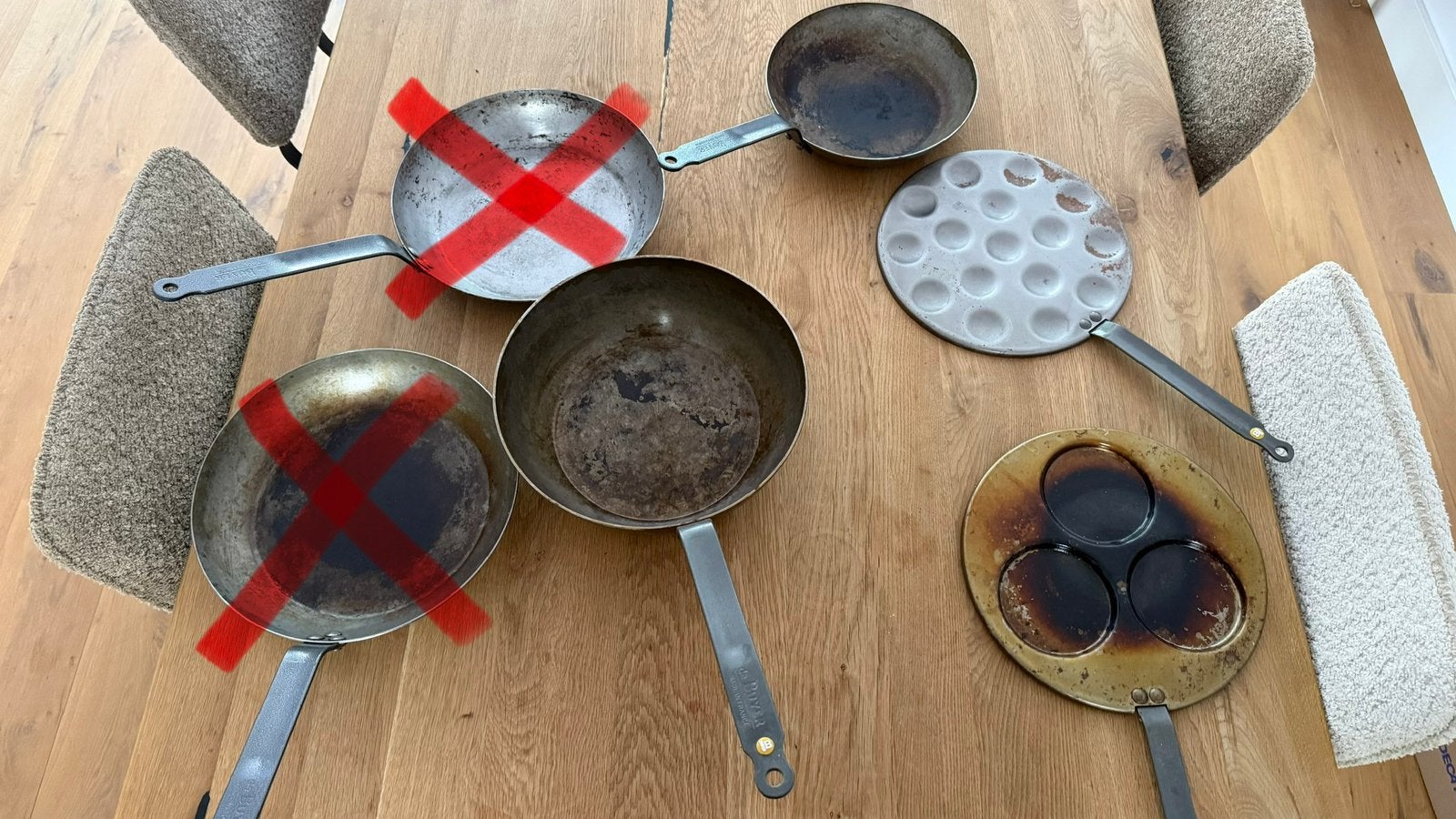 De Buyer, koekenpan, poffertjespan, hapjespan, Ophalen, Gebruikt, Antiaanbaklaag, Gietijzer