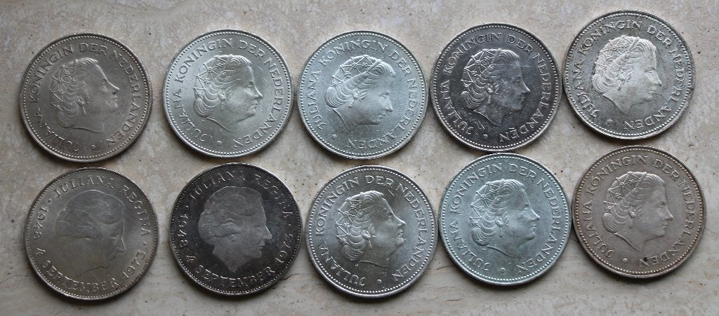 Partij van 10 stuks zilveren tientje, 10 gulden Juliana, Koningin Juliana, Setje, Zilver, Ophalen of Verzenden