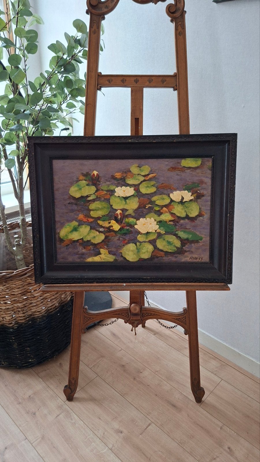 Schilderij H. Hess - Waterlelies (40x60 cm), Ophalen of Verzenden