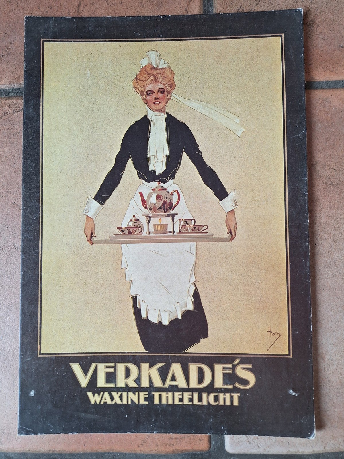 LITHO ORIGINEEL VERKADE'S WAXINE THEELICHT, Ophalen of Verzenden, Gebruikt, Reclamebord