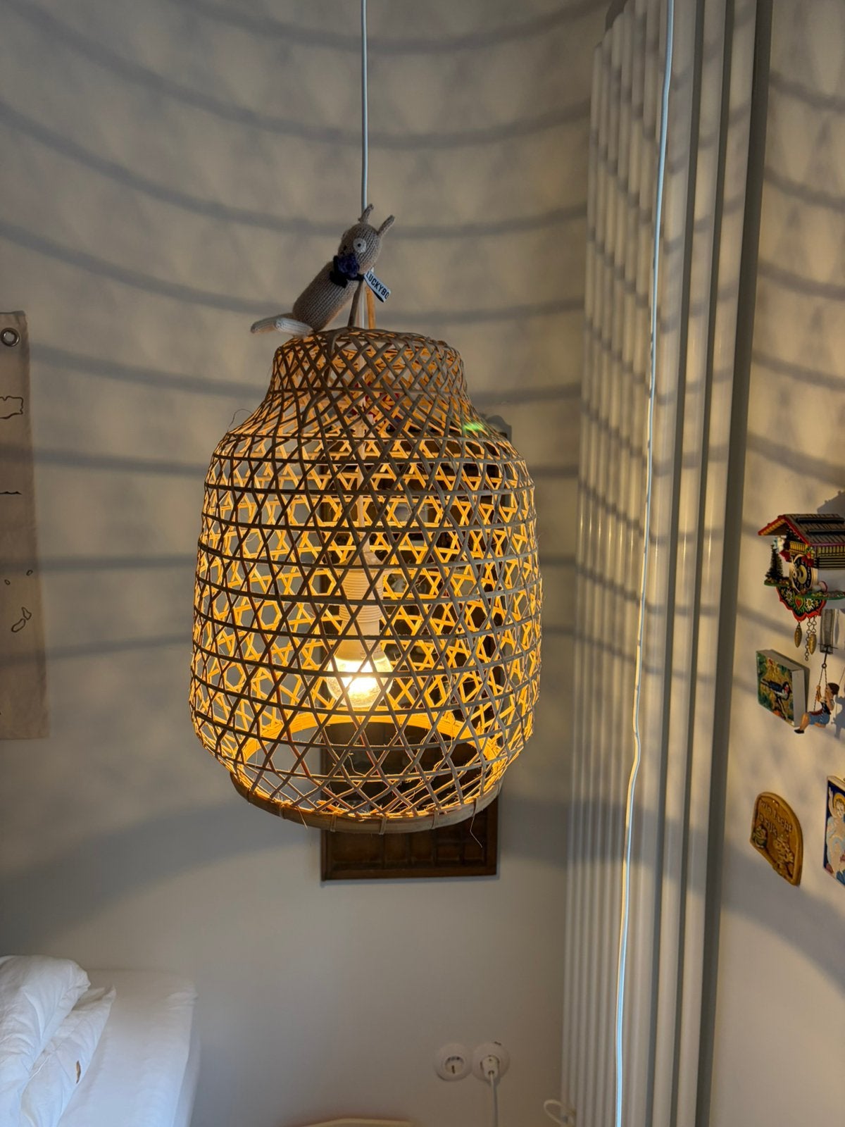 Rotan-bamboe lampenkap Loods 5 met snoer en fitting, Huis en Inrichting, Lampen | Hanglampen, Gebruikt, Natuurlijk materiaal, Boho- Scandinavisch-Landelijk