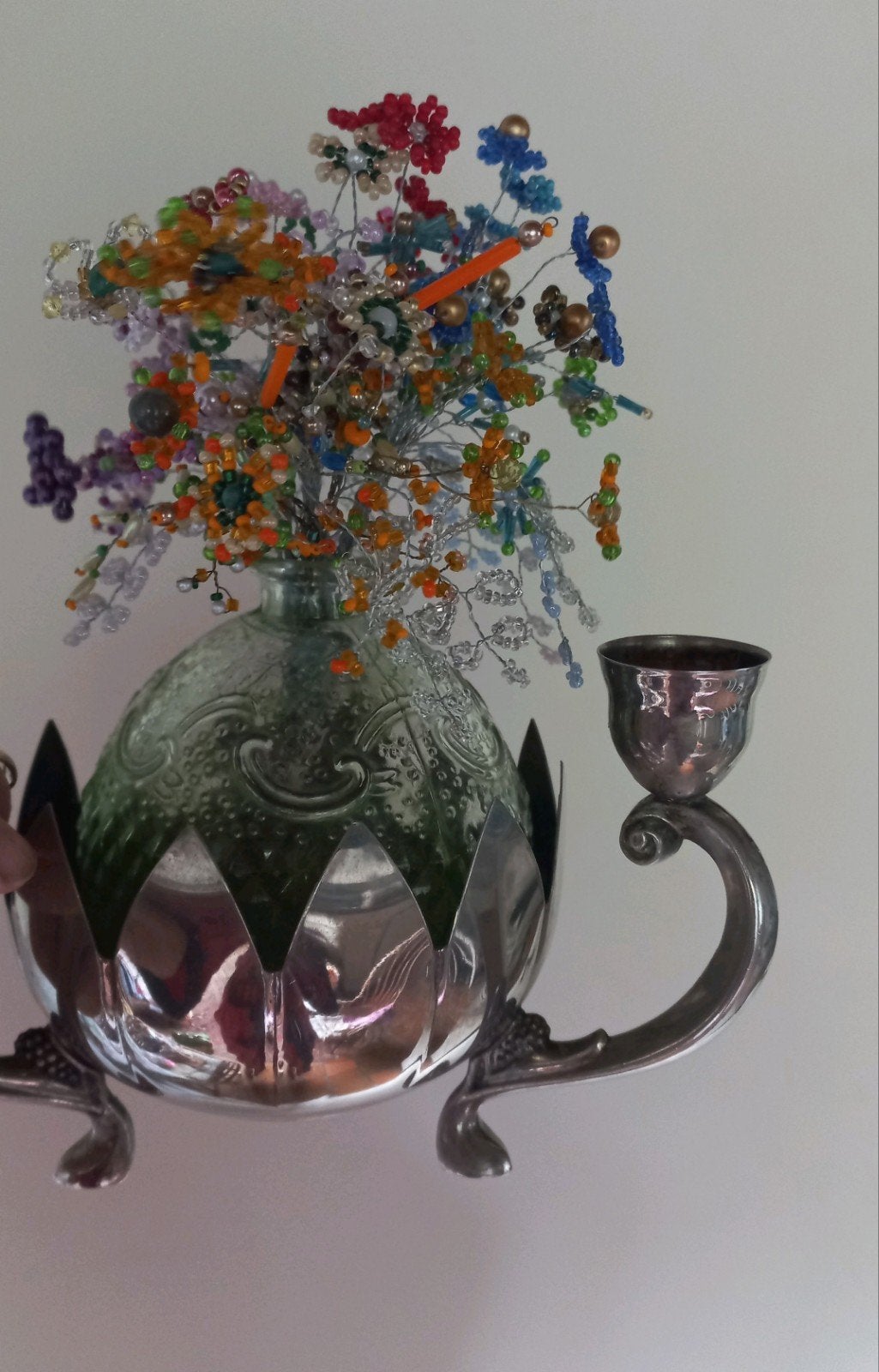 FBR Italië Lotus Kandelaar/Bloemenschaal met Glazen Vaasje, Antiek en Kunst, Ophalen of Verzenden, Glas