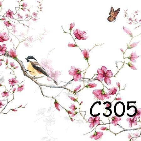 Servetten decoupage/bullet journal – vogel met bloesem C305, Verzenden, Nieuw