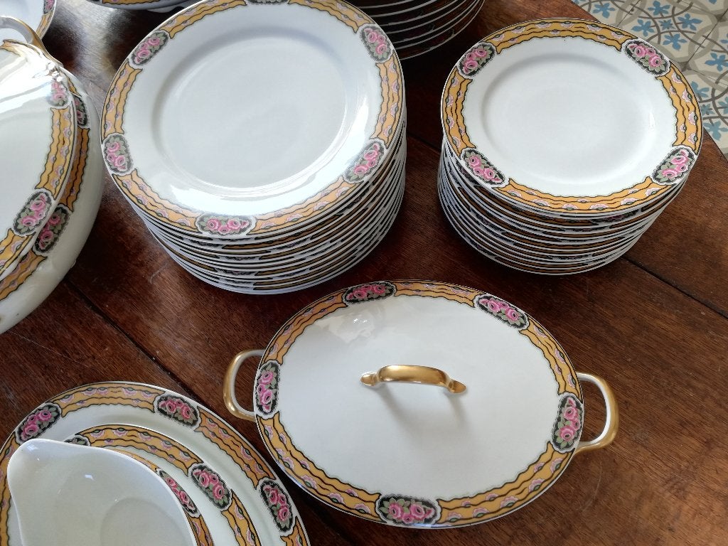 12 pers. Geweldig mooi art deco servies Limoges France, Antiek en Kunst, Ophalen
