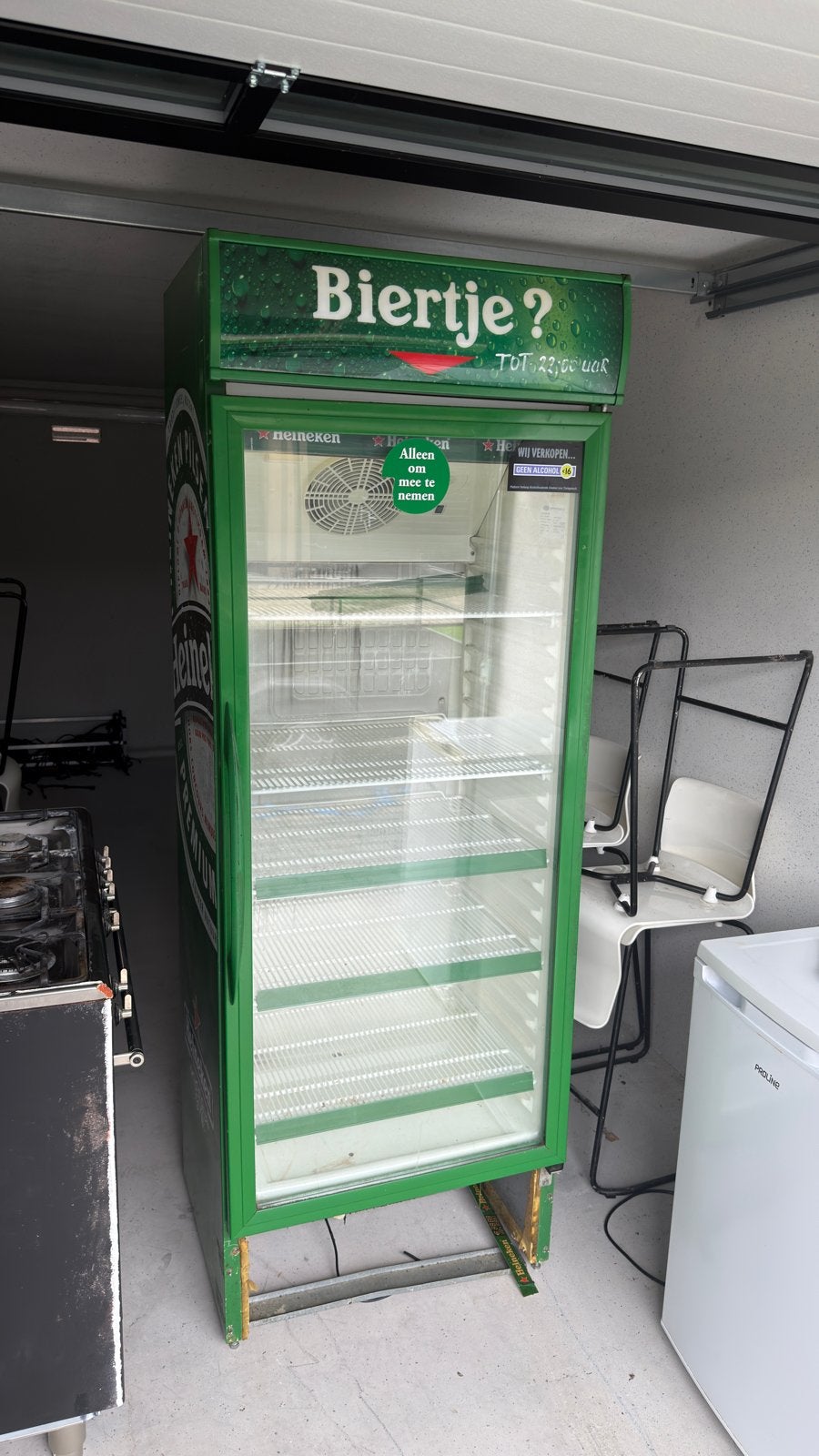 Heineken koelkast opknapper - draadje motor los, Ophalen, Heineken, Zonder vriesvak, 60 cm of meer