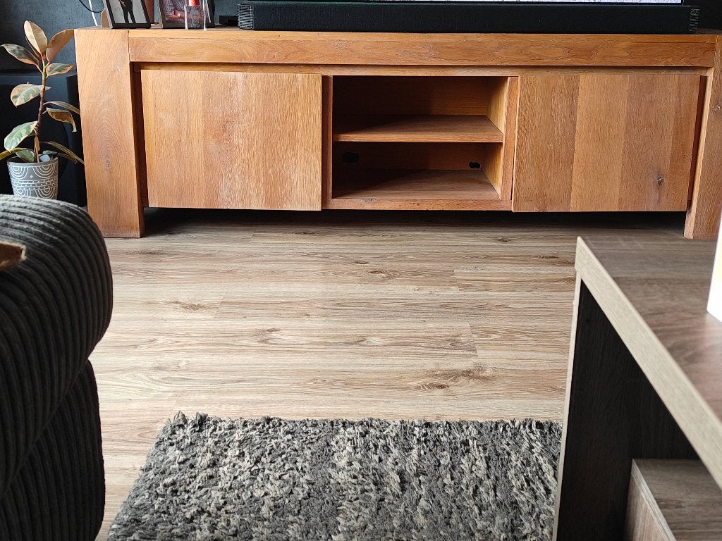 Eiken tv meubel, Ophalen, Gebruikt, 150 tot 200 cm, Eikenhout