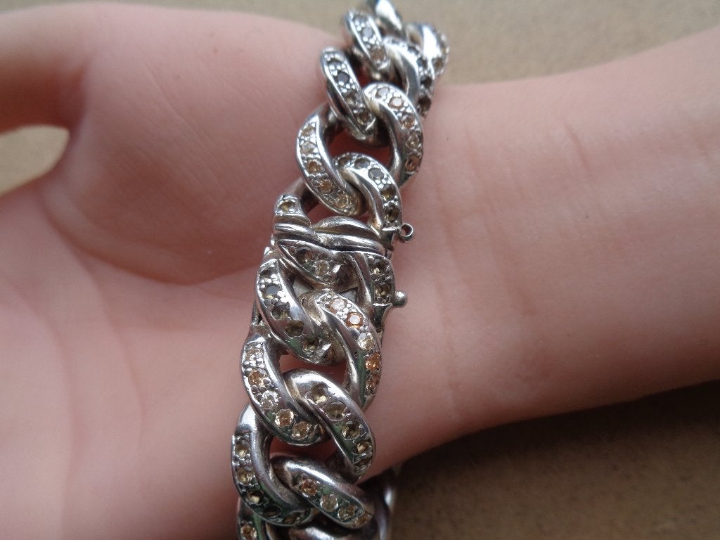 zilveren CUBAN schakel armband met granaat en citrien [873], Verzenden, Zo goed als nieuw, Zilver, Zilver