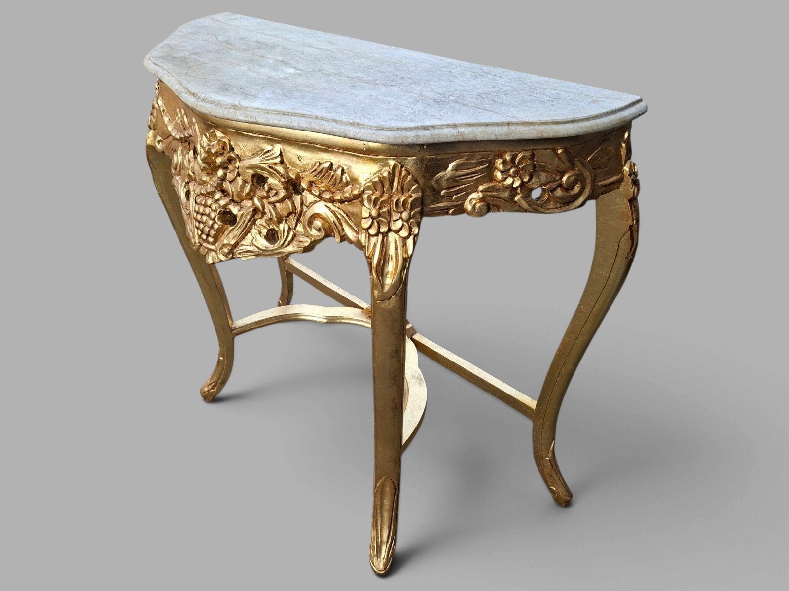Goudkleurige sidetable, wandtafel console met marmeren blad,, Ophalen of Verzenden