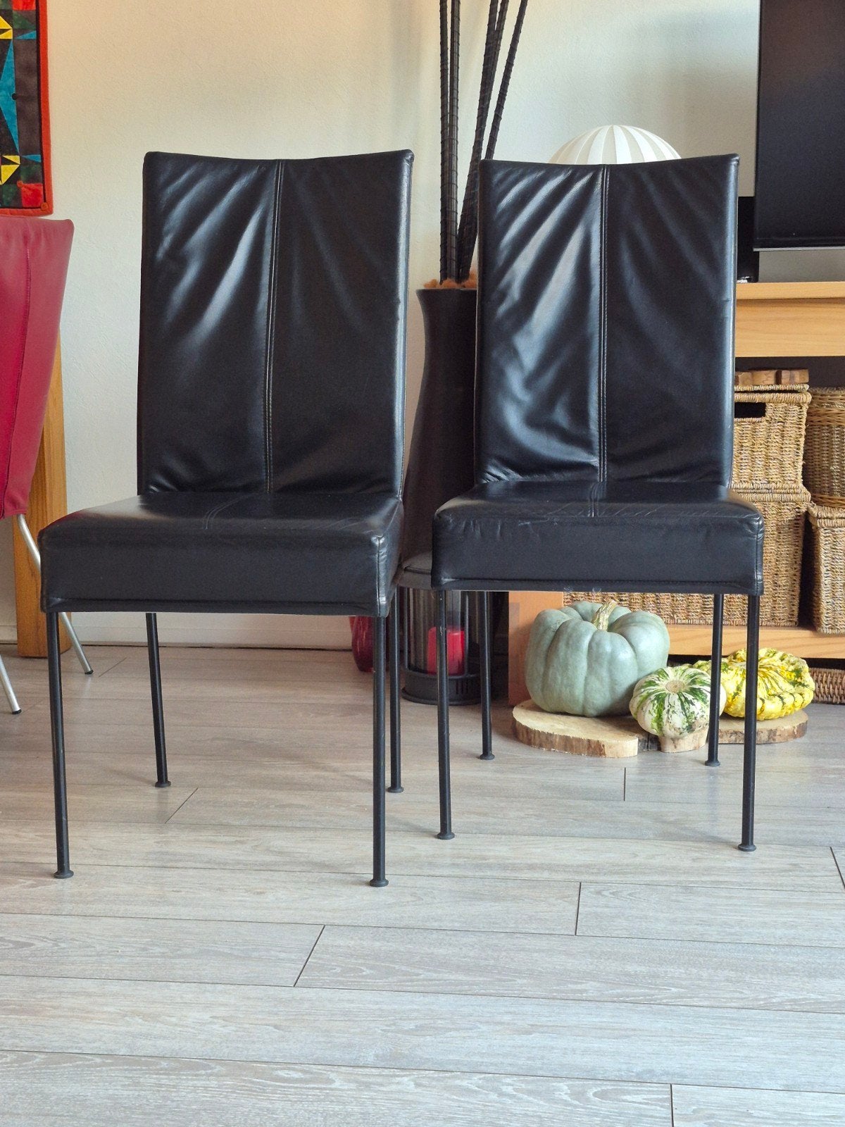 leren zwarte HVS stoelen, Huis en Inrichting, Ophalen, Gebruikt, Twee, Zwart