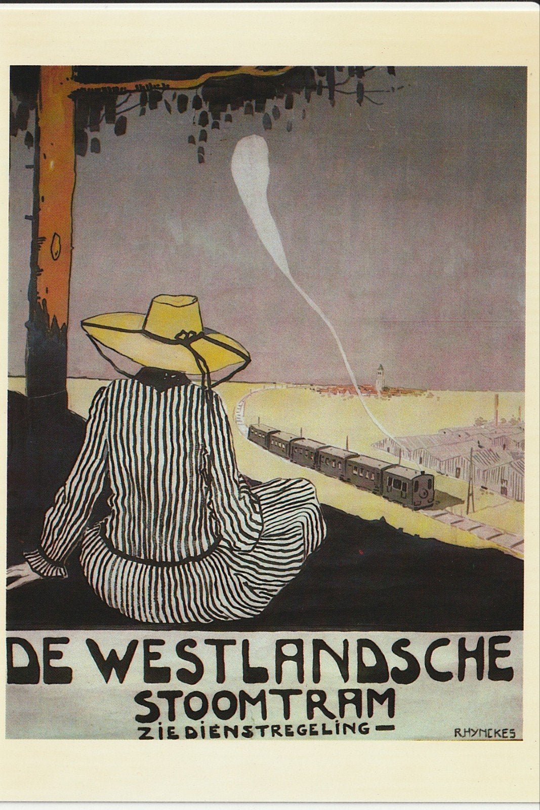 AFFICHE WESTLANDSE STOOMTRAM MIJ. HOHENZOLLERN LOCOMITIEF, Ophalen of Verzenden, 1920 tot 1940, Ongelopen, Zuid-Holland