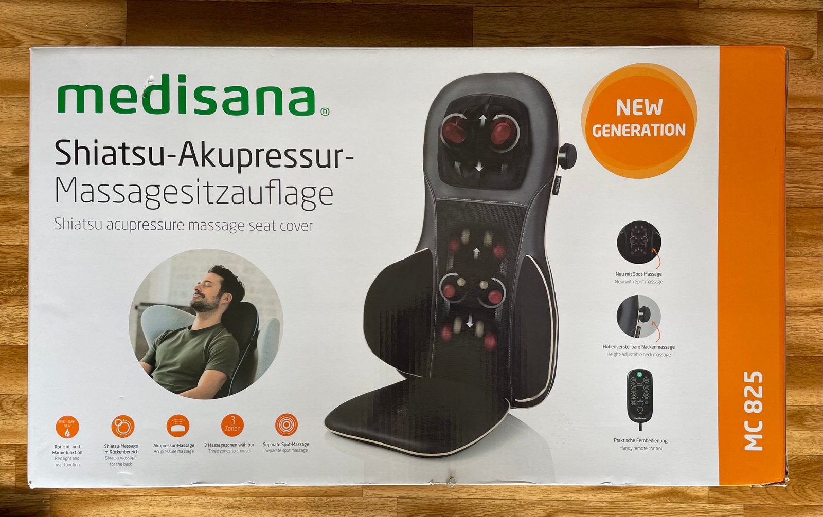 New MEDISANA MC 825 Shiatsu massage seat cushion, Ophalen of Verzenden, Zo goed als nieuw, Massagestoel of Kussen